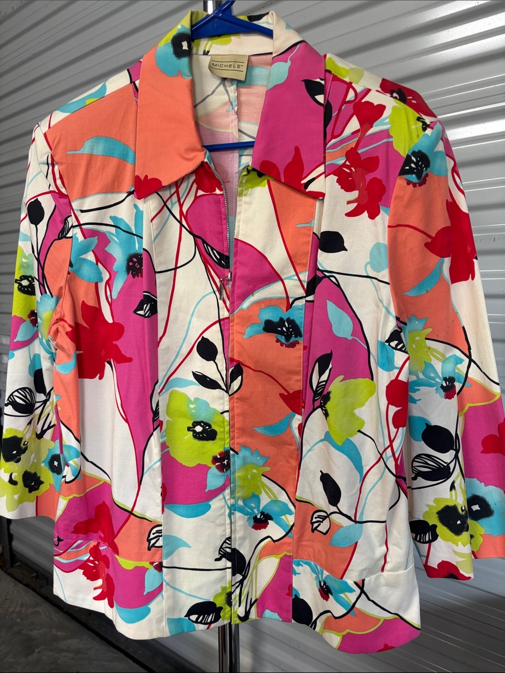 Michele Bright Multi-Color Floral Zip Jacket